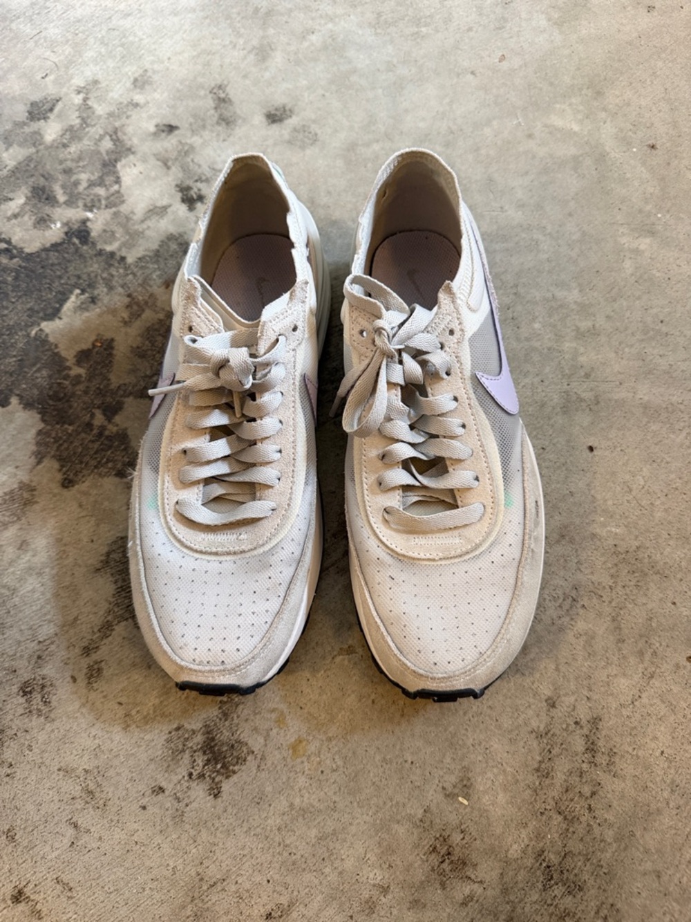 Nike Light Gray Suede Lace-Up Sneakers with Pale Lilac Swoosh